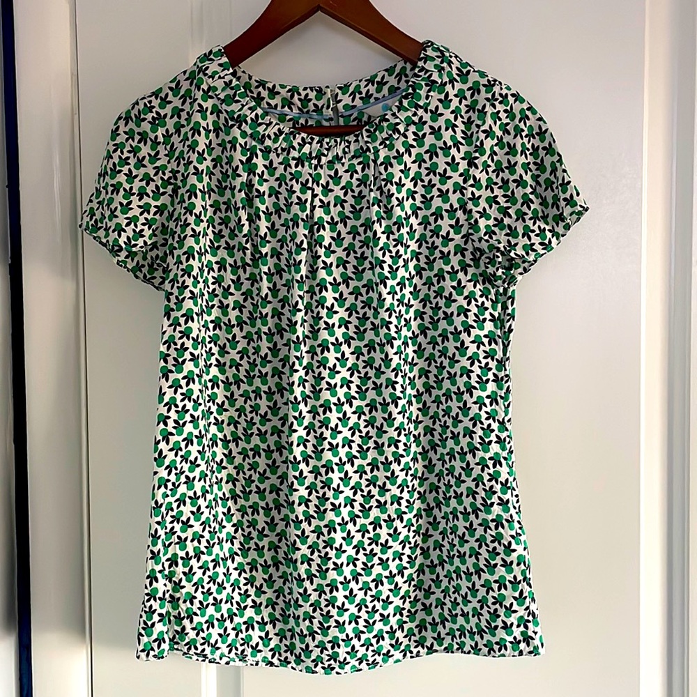 Green and white print silk Boden CAREY blouse